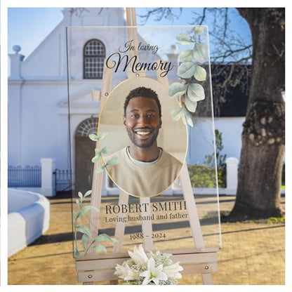 In Loving Memory Sign With Photo - Custom Eucalyptus Funeral Welcome Sign - Personalized Sign Perfect For Celebrating The Life Of Your Late Loved One - color: Sign 8