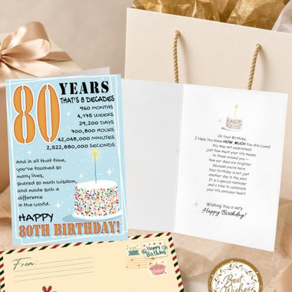 80th Birthday Card, 80th Birthday Cards for Women Men with Seal and Envelope, 80 Year Old Birthdayy Card for Mom Dad Grandma Grandpa Uncle Aunt Friend Family from Son Daughter Granddaughter Grandson - color: 80th