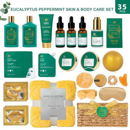 Gifts for Women & Men, 35Pcs Eucalyptus Home Spa Gift Basket, Get Well Soon | Gifts Basket for Women & Men, Bath & Body Gifts Basket for Mom & Dad, Hydrating Face Skin Care Set, Christmas, Anniversary