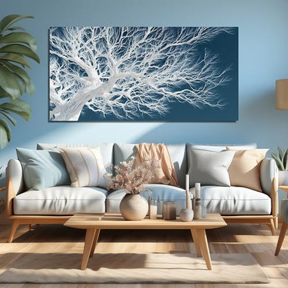 JuhaiArt Tree Wall Art Blue Art Picture for Living Room - color: Blue, size: 59"L x 29"W