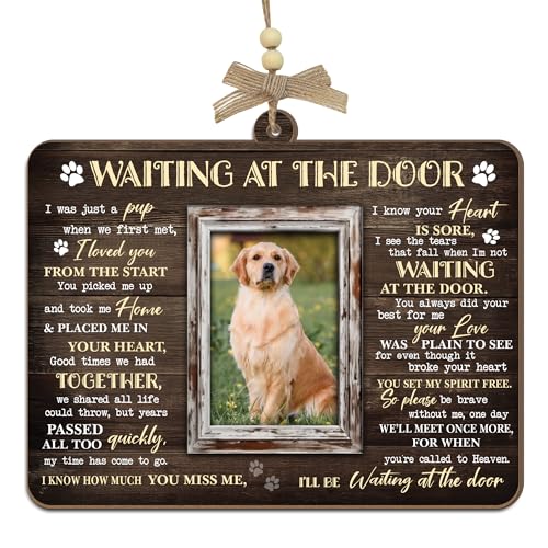 Dog Memorial Photo Ornament – Waiting at the Door – Three Layer Wooden Plaque – Pet Memorial Gifts for Dogs – Bereavement Gifts for Grieving Pet Owners – in Remembrance Ornament with Photo Slot - color: Brown