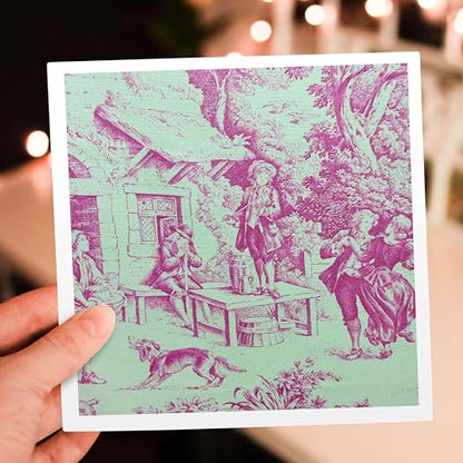 3dRose French Farm Toile. Popular Toile print. 6 Greeting Cards with envelopes