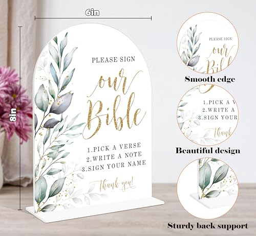 Acrylic Wedding Signs, Greenery Theme Please Sign Our Bible, Wedding Reception Signage, Bridal Shower Table Decor with Stand, Engagement, Anniversary, Newlywed Events and Parties Supplies, 11 - color: Please Sign Our Bible Sign, 11