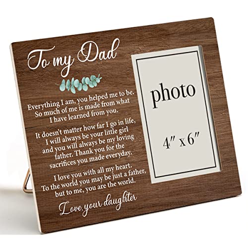 Zauly to My Dad Wooden Picture Frame Gift from Daughter, Father Love Quote Wood Photo Frame Gifts for Father's Day Birthday Christmas, Tabletop and Wall Mounting, 4x6 Inch Photo - color: To
