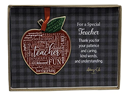 Cathedral Art Abbey & CA Gift Gold Teacher Apple Artmetal Ornament On Red Ribbon, 2", Multi - style: Gold Teacher Apple