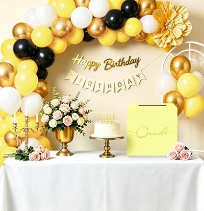 HEIPINIUYE Yellow Wedding Card Box with Gold Foil 9.8" x 9.8" Yellow Large Gift Card Box for Party Wedding Reception Graduation Birthday Baby Shower Cardboard Raffle Envelope Box with Slot - color: Yellow Card Box with Gold Foil