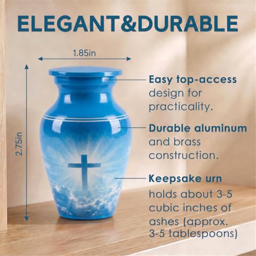 Emvency Urn for Ashes, Mini Metal, Keepsake Sharing Urns, Cross Religious - color: Heavenly Cross