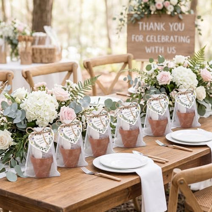 30 Sets Thank You Party Favors for Guests Terracotta Flowerpot Seedling Soil BlocksSeed Packets Organza Gift Bags Thank You Cards and Plant Labels for Bridal Shower Baptism Wedding Party(Greenery) - style: Greenery
