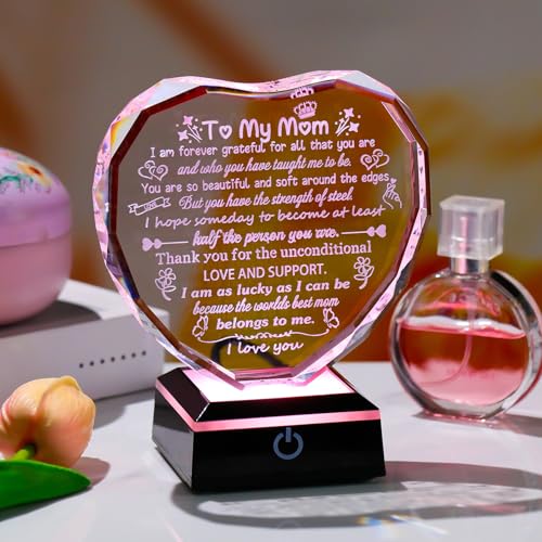 Arikyrist Mom Gifts from Daughter Son Crystal Keepsake with LED Light Base | Mom Birthday Presents, on Christmas Retirement Anniversary Mothers Day Valentines Day, to My Mom Plaque, Home Desk Decor - color: Mom