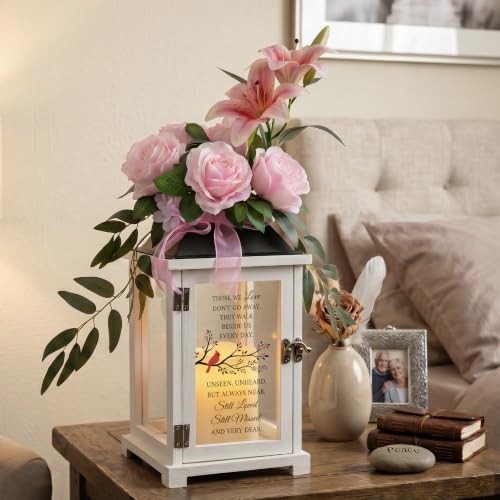 Memorial Lantern with Lily Rose Flower, Sympathy Gift for Loss of Mother Father, Bereavement Condolence Gift for Loss of Loved One - color: Those We Love Don't Go Away/Pink