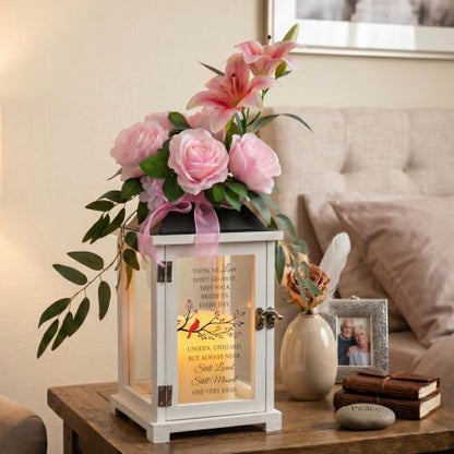 Memorial Lantern with Lily Rose Flower, Sympathy Gift for Loss of Mother Father, Bereavement Condolence Gift for Loss of Loved One - color: Those We Love Don't Go Away/Pink