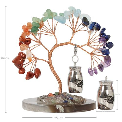 Small Urn for Human Ashes Keepsake,Stainless Steel Mini Urns for Human Ashes with Rainbow Crystal Tree Decoration Cremation Ashes Memorial Gifts for Sharing Ashes Mini Keepsake Urn