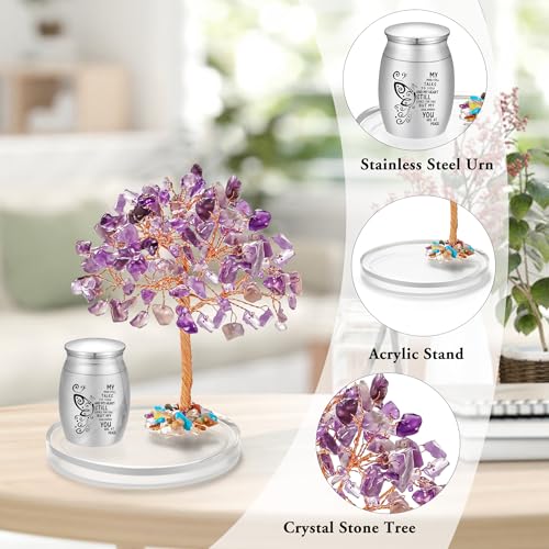 SOITIS Customized Small Urns for Human Ashes Keepsake, Stainless Steel Mini Urn for Human Ashes with Amethyst Crystal Tree-Decoration Butterfly Cremation Keepsake Sharing Memorial Urns - size: Text-Custom
