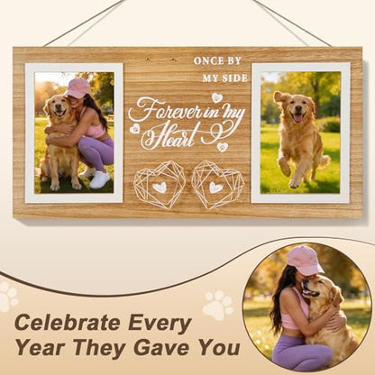 JANSHU Dogs Picture Frame Pet Dog Memorial Gifts for Loss of Dog | Wooden Double 4x6 Picture Frame with Hanging Rope, Loss of Dog Cat Sympathy Perfect Dog Remembrance Gift