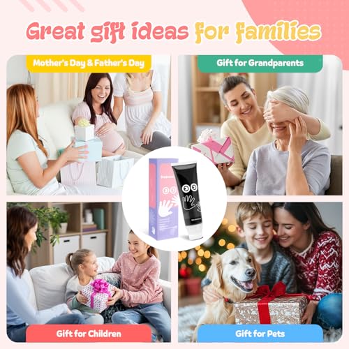 Nabance 2.54 fl oz Black Baby Hand and Footprint Friendly Paint, Dog Cat Paw Print Safe Paint, Non-Toxic Acid-Free, Safe Gentle for Home School Christmas New Year DIY Keepsake Stamp - color: Black