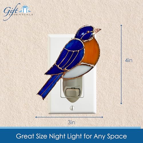 Gift Essentials Bluebird Plug-in Night Light - Stained Glass Nightlight | Bluebird Stained Glass Plug-in Nightlight with On/Off Rocker Switch. Includes One 4-Watt Replaceable Warm-Glow Bulb. - color: Bluebird