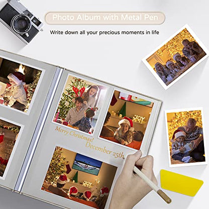 Popotop Large Photo Album Self Adhesive 4x6 5x7 8x10 Scrapbook Album DIY Picture Book,Gifts for Mom,Family Baby and Wedding,with Metal Pen and Plastic Board - color: Beige, size: 11.5"x10.6"40pages