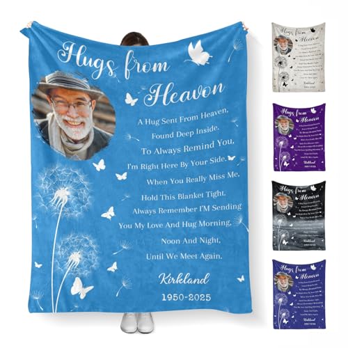 D-Story Ship in Next Day,Custom Memorial Blankets with Photos, Sympathy Gifts for Loss of Loved One Mom Dad, Bereavement Gifts, in Memory of Loved One Gifts, Hugs from Heaven Memorial Blanket - color: Forever in My Heart