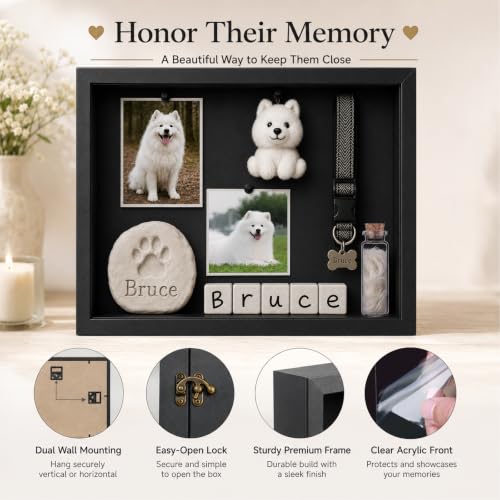 10.6 x 8.7 Inch Pet Memorial Shadow Box for Loss of Dog Cat Memorial Gifts | Frame Paw Print Kit Fur Keepsake for Ashes, Photos and Keepsakes, Memorial Gifts for Loss of Dog Pet Remembrance