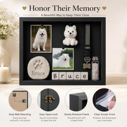10.6 x 8.7 Inch Pet Memorial Shadow Box for Loss of Dog Cat Memorial Gifts | Frame Paw Print Kit Fur Keepsake for Ashes, Photos and Keepsakes, Memorial Gifts for Loss of Dog Pet Remembrance