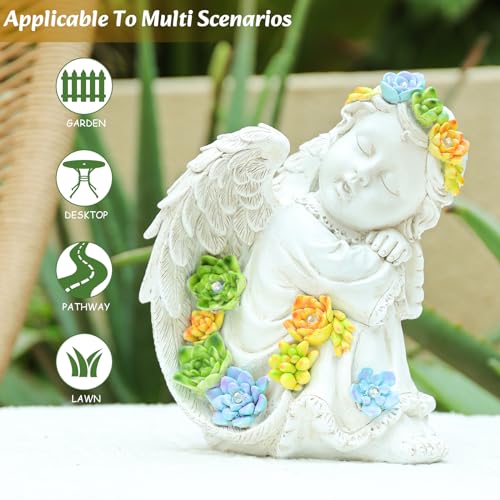 Garden Angels Outdoor Statue, Solar Cherub Baby Angel with Succulent | 8'' Resin Sleeping Angel Statue with Warm Glow, Angel Figurines Gardening Gifts for Mother Grandma Yard Patio Lawn Decoration - style: Sleeping Cherub