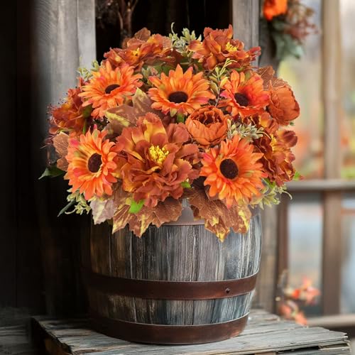 13in 6Pcs Fall Artificial Sunflower, Burnt Orange Flowers for Grave - color: Caramel Dahlia