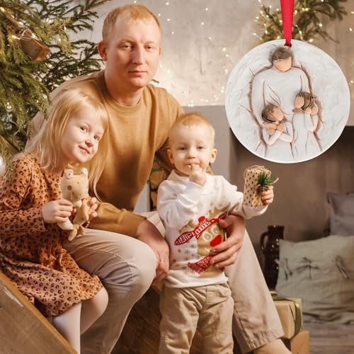 3D Family Christmas Ornament 2026 for Father and Daughter - Dad Ornament for Christmas Tree - 3D Resin Sculpted Gifts for Father’s Day Anniversary Birthday - style: Father & Two Children