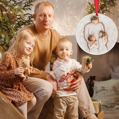 3D Family Christmas Ornament 2026 for Father and Daughter - Dad Ornament for Christmas Tree - 3D Resin Sculpted Gifts for Father’s Day Anniversary Birthday - style: Father & Two Children