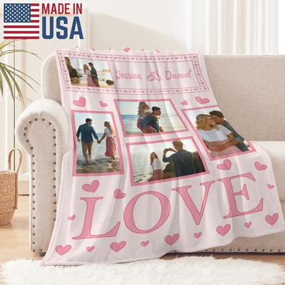 D-Story Custom Blanket with Picture Couples Gifts Valentines Day Gifts for Her Him Personalized Photo Blanket Customizable I Love You Gifts for Girlfriend Boyfriend Wife Husband Love - color: Love
