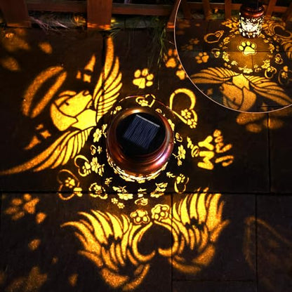 Dog Memorial Solar Lanterns Pet Passing Away Memorial Gifts for Loss of Dog | Paw Angel Sympathy Remembrance Bereavement Outdoor Pet Funerary Grave Decor