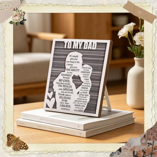 To My Dad Birthday Gifts from Son Valentine’s Christmas Father’s Day Ideas | Daddy New Dad Meaningful Gifts Inspirational Hug Wood Sign Desk Decor for Husband - style: Dad & Son
