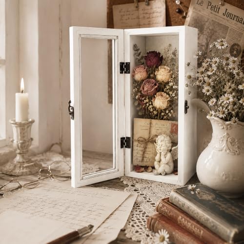 Muzilife 12.5x5 Rustic Shadow Box Pine Wood Picture Frame, 3.94 Deep, White - color: White, size: 12.5"x5"