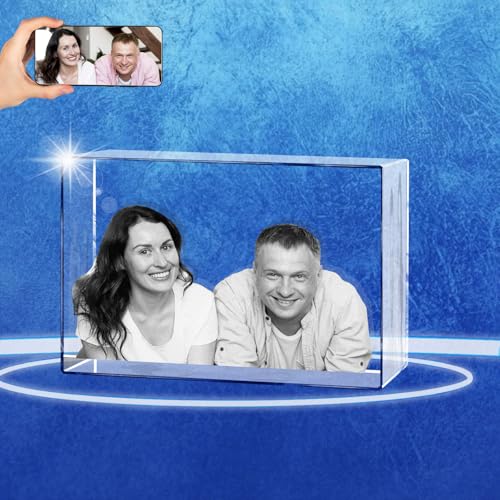 Personalized 3D Crystal Photo, Customized Laser Engraved Glass Picture Frame, Great Anniversary, Birthday, Christmas, Father's Day, Memorial Gifts for Women, Grandpa, Dad, Mom (Landscape, Small) - color: Landscape, size: Small