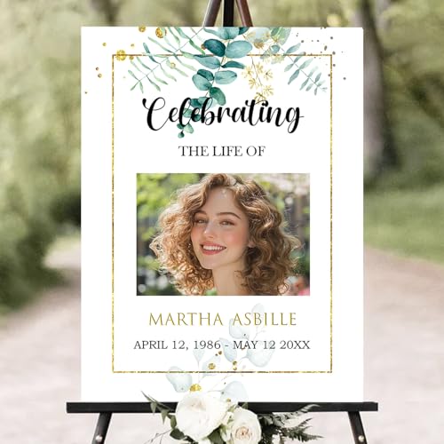 Personalized Funeral Welcome Sign – Celebration of Life Sign with Photo, Custom Memorial Sign with Floral Frame, Minimalist Memory Board for Funeral Décor (Design 14). - color: Design 14