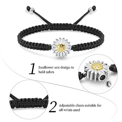 shajwo Sunflower Cremation Urn Bracelet for Ashes for Women | Adjustable Cremation Jewelry Braided Rope Memorial Bracelet - color: Gold