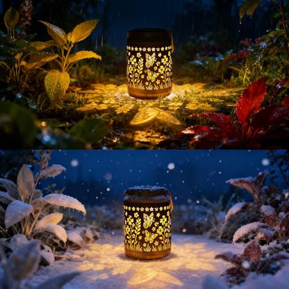 Lyeasw Garden Decor Butterfly Solar Lanterns Waterproof, Christmas Garden Gifts for Women Mom Grandma, Hanging Solar Lights for Outside, Metal Outdoor Decorations for Patio, Yard, Pathway(Bronze) - style: Butterfly