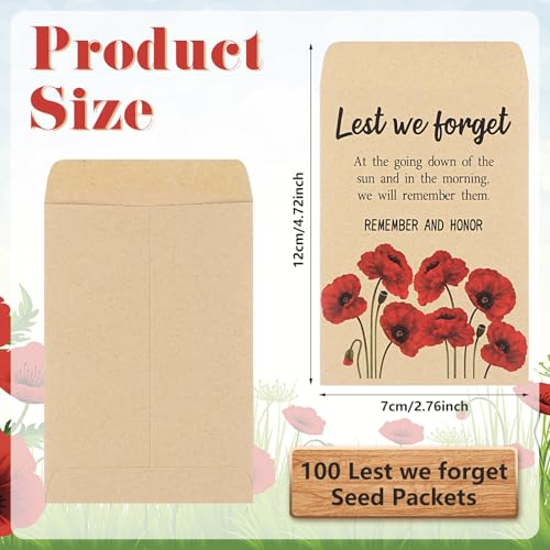 100 Pcs Poppy Memorial Day Envelopes/Mustard Seed of Faith Envelopes No Seed (Contemporary)