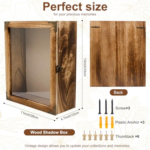11 x13 Shadow Box Frame, Sturdy Rustic Memory Display Case with Linen Back and Acrylic Door, Picture Frame Wedding Bouquet Memorabilia Medals Photos - size: 11*13 Inch