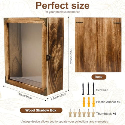 11 x13 Shadow Box Frame, Sturdy Rustic Memory Display Case with Linen Back and Acrylic Door, Picture Frame Wedding Bouquet Memorabilia Medals Photos - size: 11*13 Inch