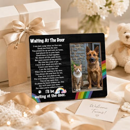 Pet Memorial Photo Frame - Waiting At The Door Dog Wooden Tabletop Picture Frame - Sympathy Memorial Gifts For Loss Of Dog Cat Owner - In Loving Memory Frame Favors -11