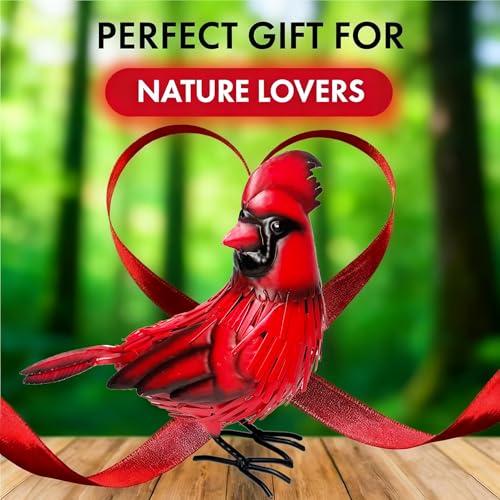 Metal Red Cardinal Garden Fence Decoration Statue Metal Bird Yard Art Red Bird Sculpture for Outdoor Patio & Indoor Home Decor - Gifts for Mom Dad
