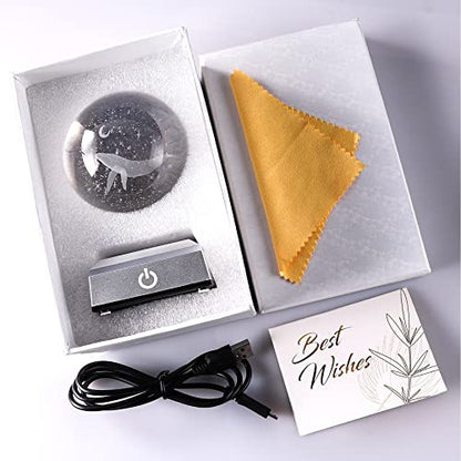 3D Engraved Whale Crystal Ball Whale Gifts, with Silver LED Base 3.15'' - color: Whale