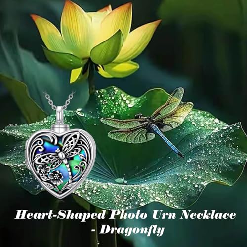 TOUPOP Heart Urn Locket Necklace for Ashes and Pictures 925 Sterling Silver Locket Cremation Jewelry with Abalone Shell Keepsake Memorial Gifts for Women（That Holds Pictures and Ashes） - style: Dragonfly