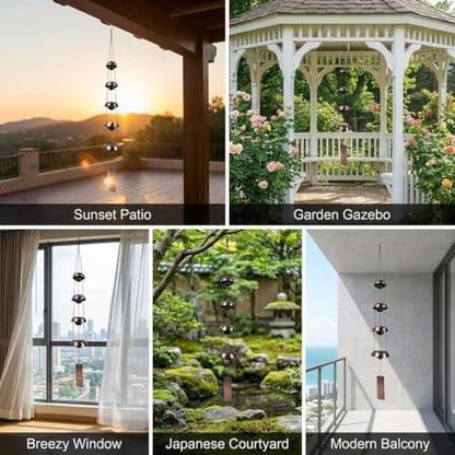 Copper Wind Chime – 5 Temple Bells, Musically Tuned Feng Shui Chime for Home/Outdoor