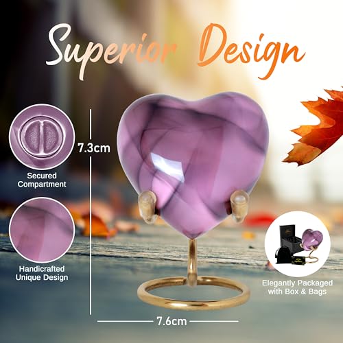 Heart Urn with Stand & Box Keepsake Urn for Human Ashes Mini Cremation Urn for Men & Women (Baby Pink) - color: Baby Pink