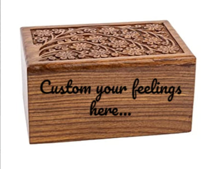 SIC Personalized Tree of Life Urn for Ashes, Engraved Rosewood Memorial | Custom engraved name & dates; iconic Tree of Life carving; sizes to X-Large; solid sheesham craftsmanship - size: Personalize