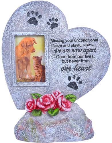 The Bridge Collection 8" 'from Our Heart' Pet Picture Frame Memorial Stone - Rainbow Bridge Memorial Statue for Indoor Decor - Pet Memorial Gift - Pet Memorial Stone