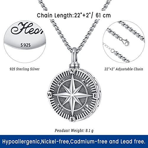 Compass Necklace for Women Men 925 Sterling Silver Pendant Urn Necklaces for Ashes Picture Locket Necklace Anchor Necklace Viking Necklace Crystals CZ Moonstone Abalone Shell Turquoise Compass Jewelry - color: T-L-Compass Urn Necklace, style: Urn Necklace