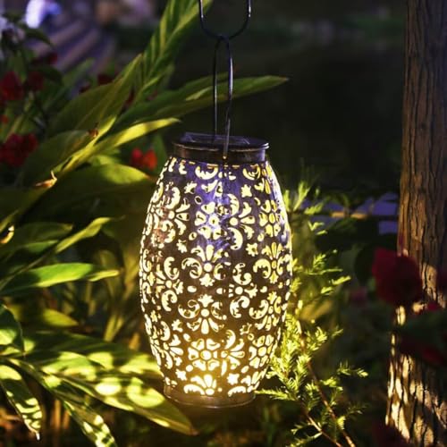 Solar Lantern Lights for Hanging or Table Outdoor Solar Light for Patio Courtyard Garden (Silver-1)