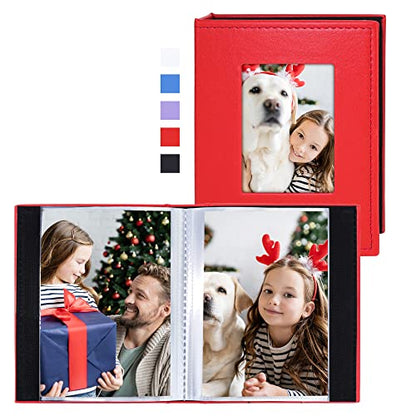 Vienrose Small Photo Album 4x6 Holds 52 Photos, 2 Pack Mini Leather Photo Album with Cover Window, Acid-Free Baby Picture Album for Wedding, Family, Travel & Gift Keepsake, Red - color: Red, size: 26 Pockets